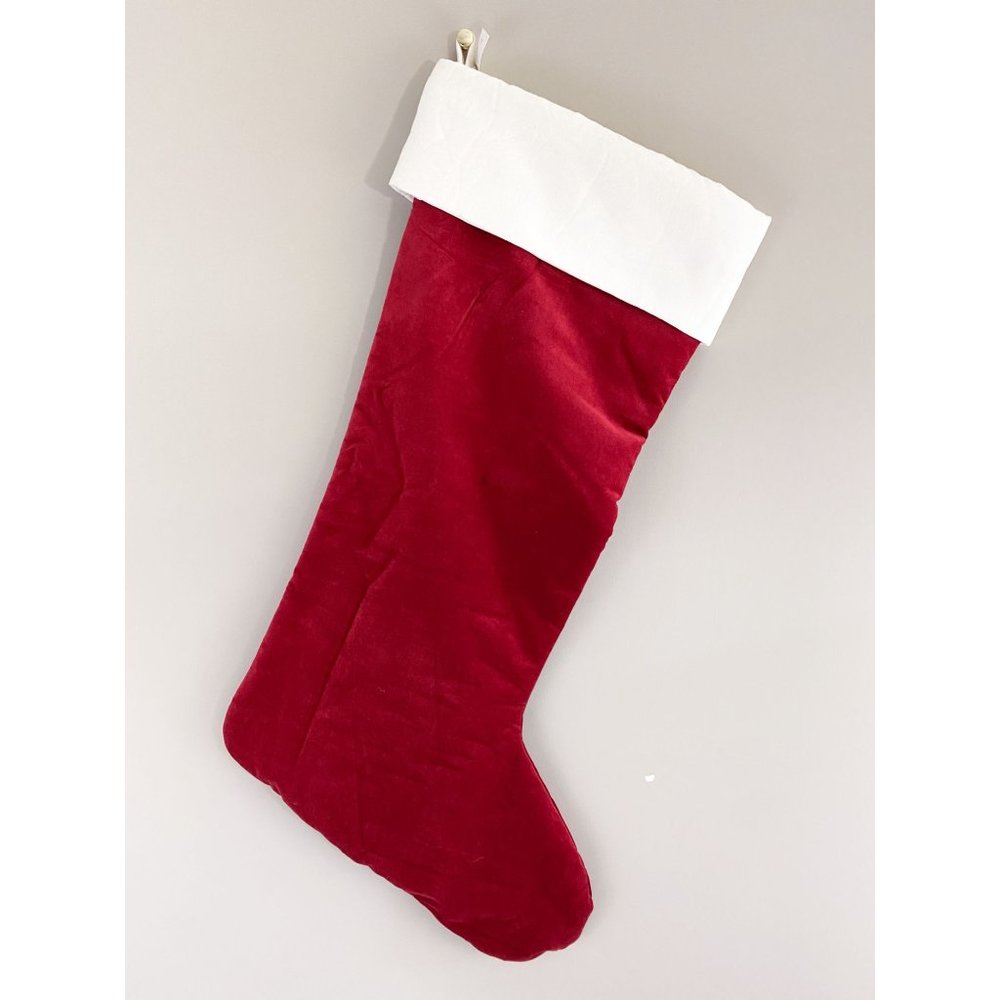 Pottery Barn Classic Velvet Christmas Holiday Stocking Red Ivory XL NEW